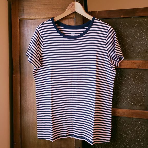 Lands' End Tops - Land's End Pink and Navy Striped Shaped Tee, NWOT
